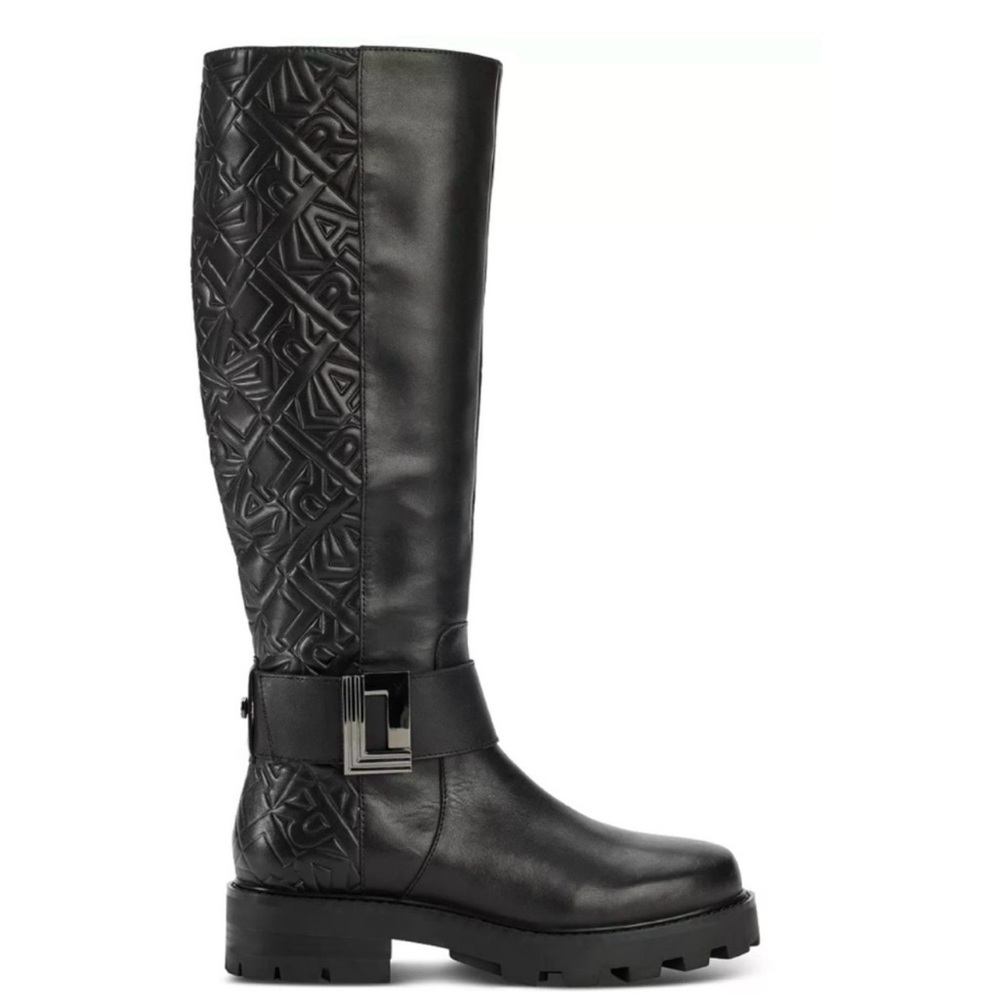 Karl Lagerfield Paris Meara Festival Boot Black Knee-High Quilted Boots